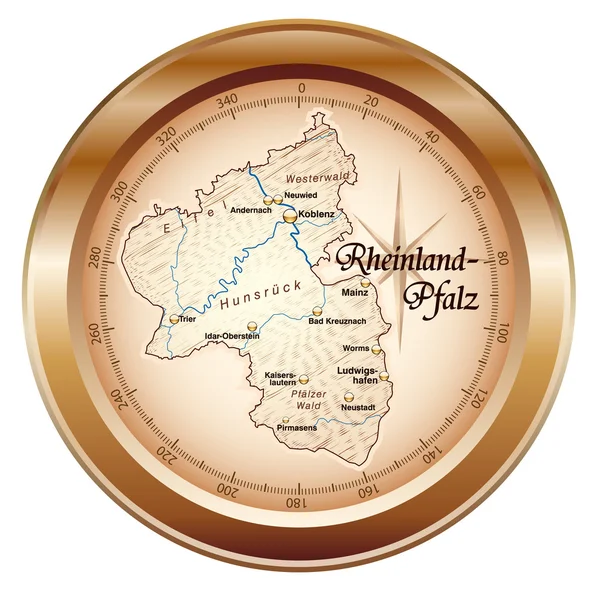 Rheinland-Pfalz als Kompass in kupfer — Stock Vector