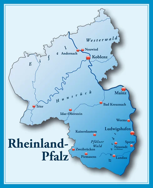 Rheinland-Pfalz mit blauem Rahmen — Stockvector