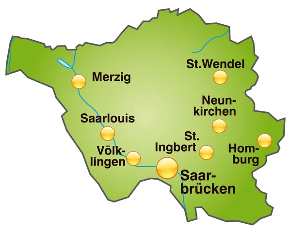 Saarland in grün - Stok Vektor