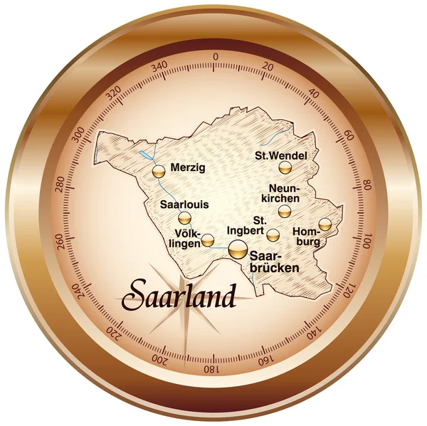 Saarland-Kompass in kupfer — Stockvektor