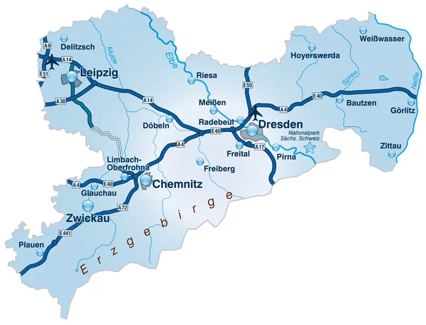 Sachsen mit Autobahnen blau — Stockový vektor