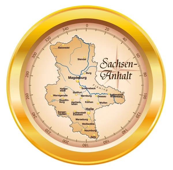 Sachsen-Anhalt als Kompass in gold — Stock Vector