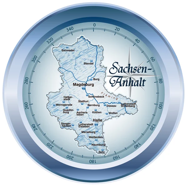 Sachsen Anhalt als Kompass in blau — Stockvektor