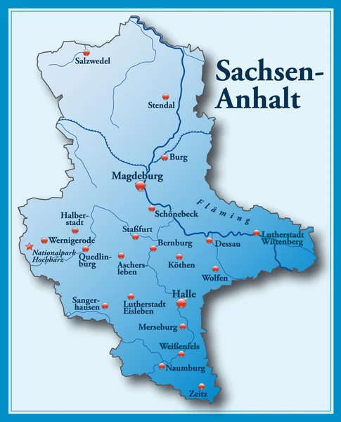 Sachsen-Anhalt mit blauem Rahmen — Stockový vektor