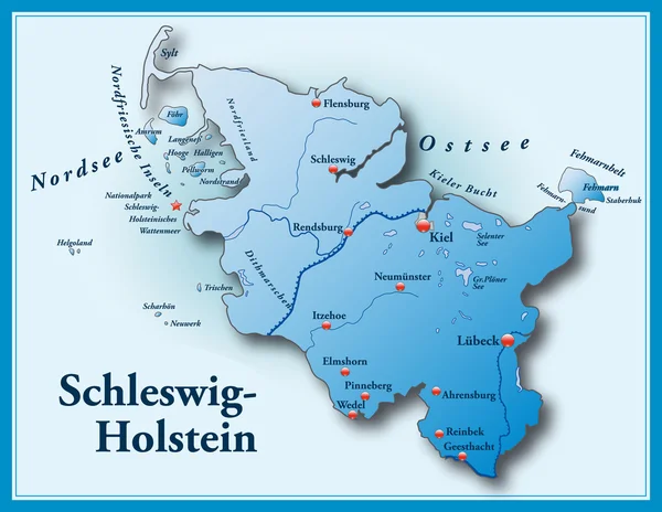 Schleswig-Holstein mit blauem Rahmen — Stock Vector