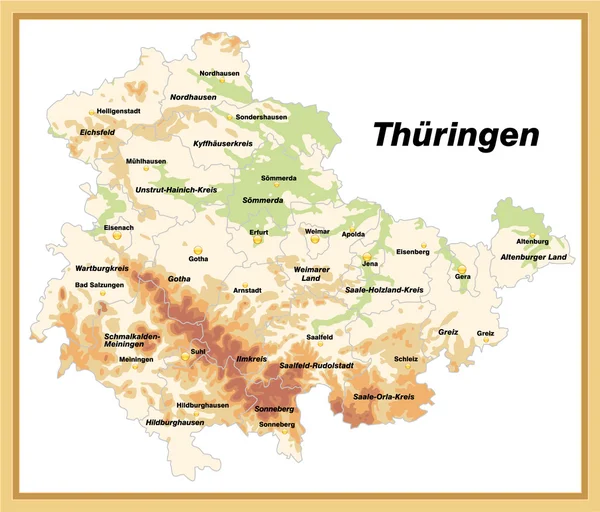 Thüringen mit Höhenschichten — Wektor stockowy