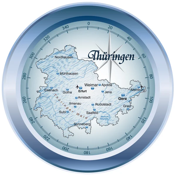Thüringen als Kompass in blau — Stock vektor