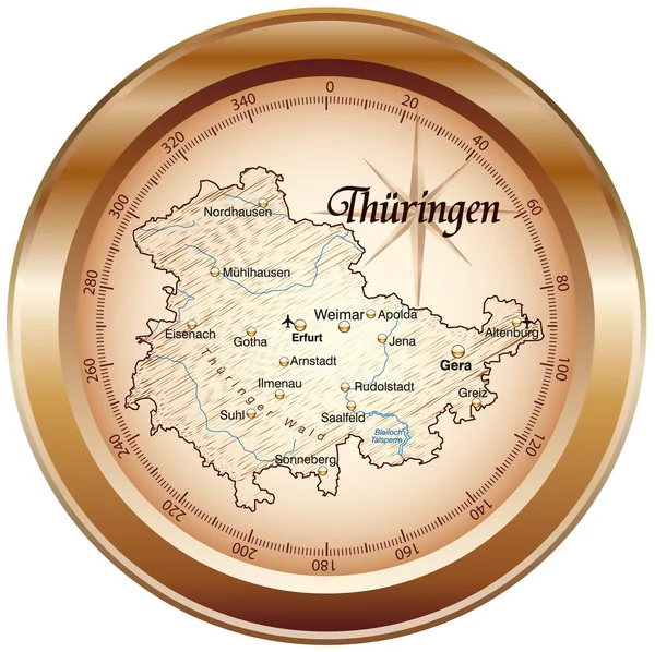 Thüringen als Kompass in kupfer — Διανυσματικό Αρχείο