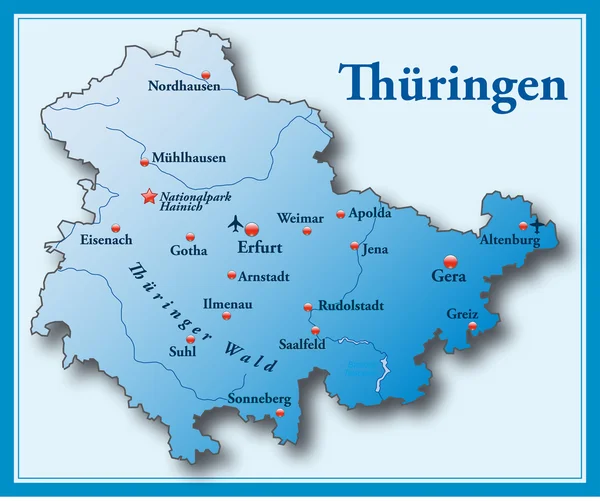 Thüringen mit blauem Rahmen — Stockvektor