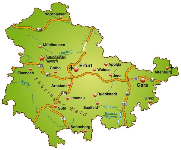 Thüringen mit Autobahnen bunt — Image vectorielle
