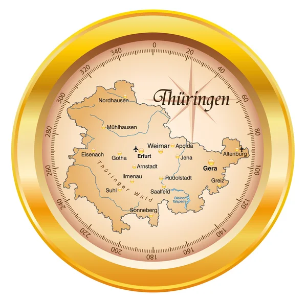 Thüringen als Kompass in gold — Stock Vector