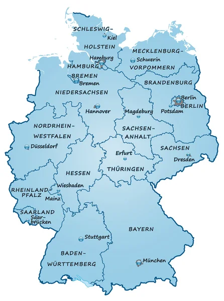 Deutschland mit Bundesländern blau — Stock vektor