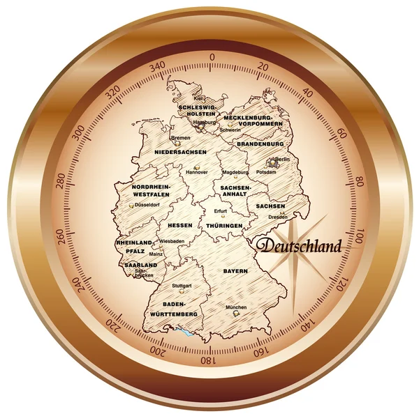 Deutschland als Kompass in Kupfer — Stock Vector