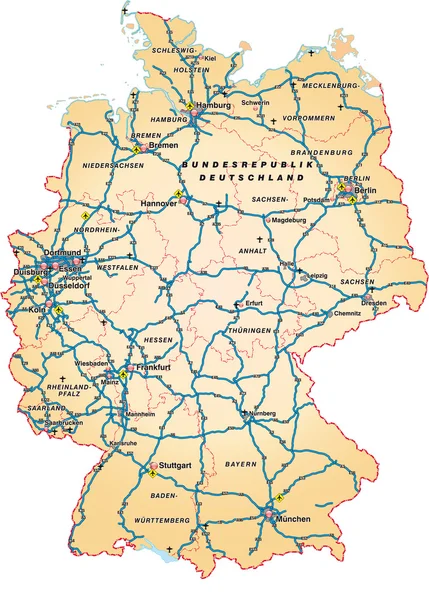 Deutschland mit Autobahnen en naranja — Archivo Imágenes Vectoriales
