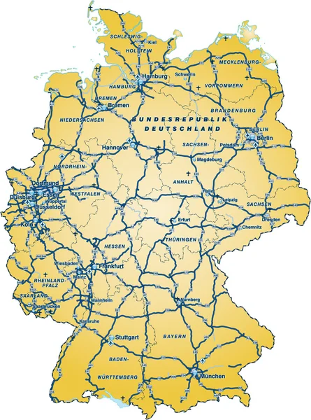 Deutschland mit Autobahnen in gelb — Stockvektor