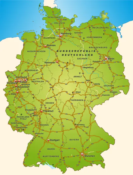 Deutschland mit Autobahnen in grün — Stockvector
