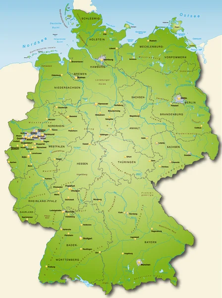 Deutschland als Übersichtskarte in grün — Stockový vektor