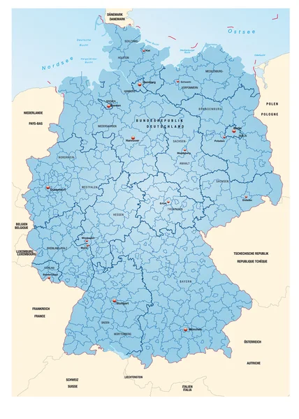 Kreiskarte von Deutschland blau — Stock vektor