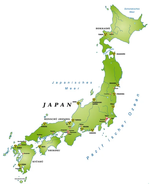 Japan mit AKW in grün — Stockvector