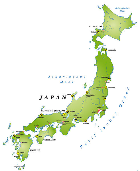 Japan mit AKW in grün