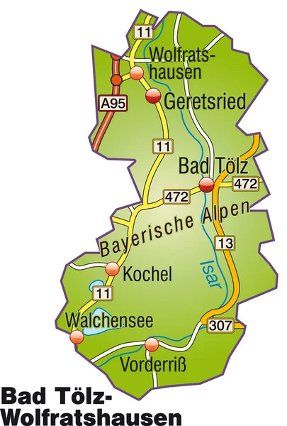 Bad Tölz-Wolfratshausen Inselkarte bunt — Stockvector
