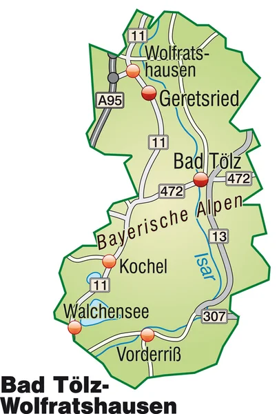 Bad Tölz-Wolfratshausen Inselkarte grün — Stockový vektor