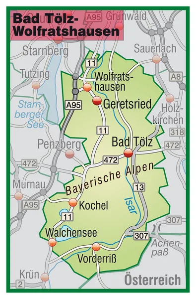 Ruim T=lz-Wolfratshausen Umgebungskarte gr=n — Vetor de Stock