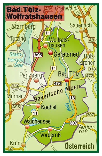 Bad Tölz-Wolfratshausen Umgebungskarte bunt — Stock vektor