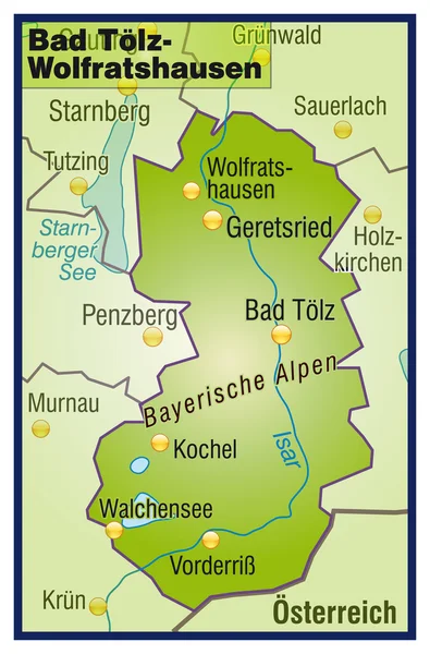 Bad Tölz-Wolfratshausen Umgebungskarte Übersicht — Stockvector