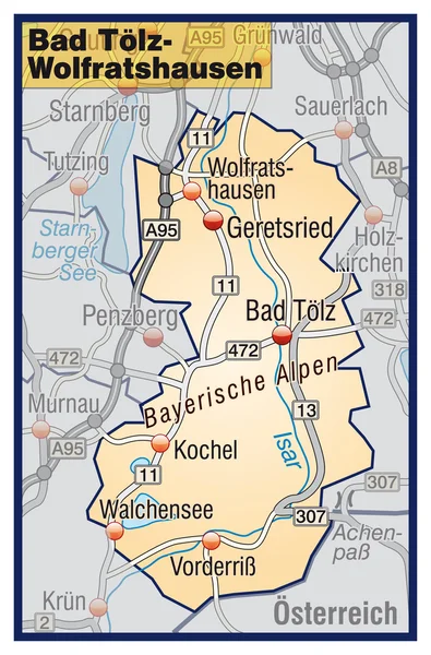 Bad Tölz-Wolfratshausen Umgebungskarte orange — Stockvector