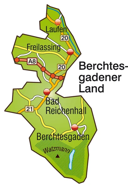 Bunt Inselkarte Berchtesgadener Land — Vettoriale Stock