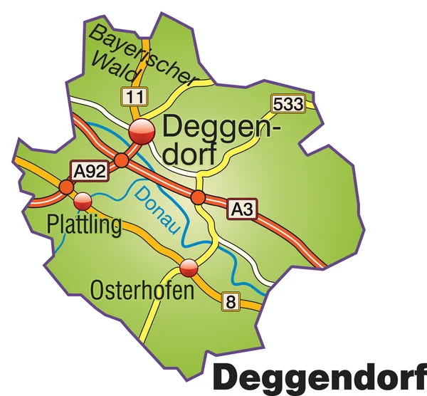 Deggendorf Inselkarte bunt — Stock Vector