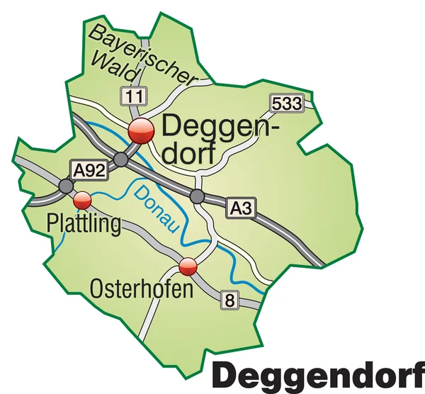 Deggendorf Inselkarte grün — Stockvektor