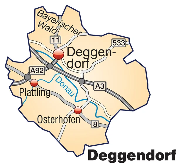 Deggendorf inselkarte oranžová — Stockový vektor