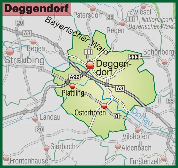 Deggendorf Umgebungskarte grün — ストックベクタ