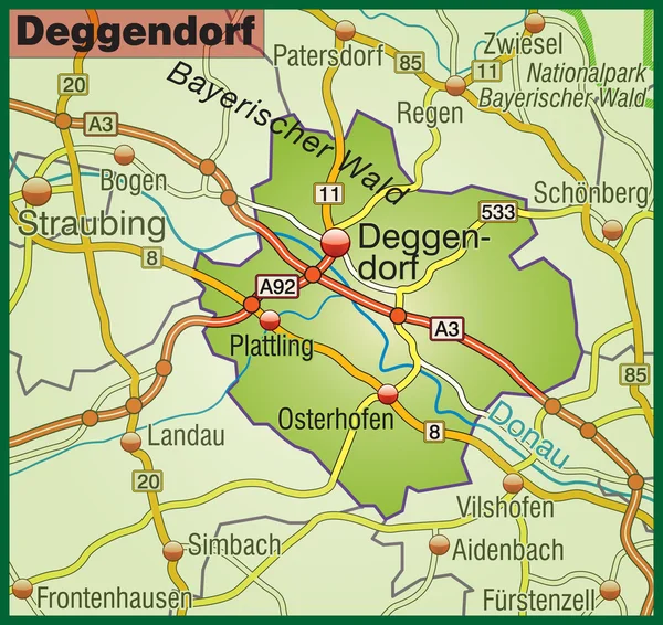 Deggendorf Umgebungskarte bunt — Stockvector
