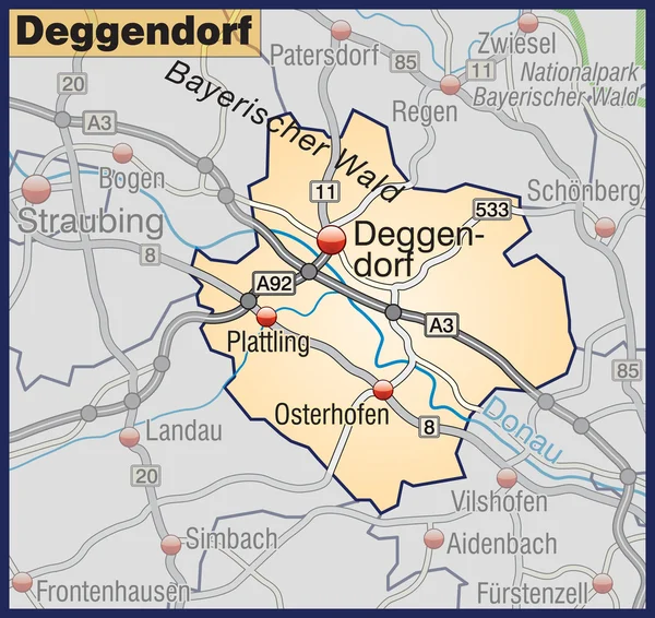Deggendorf umgebungskarte oranje — Stockvector
