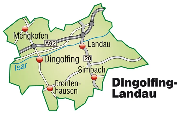 Dingolfing-Landau Inselkarte grün — Stockvector