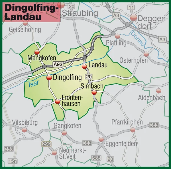 Dingolfing-Landau Umgebungskarte grün — Stockvector