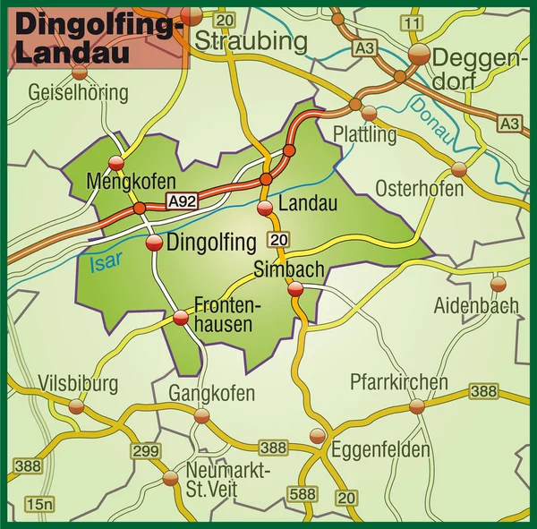 Dingolfing-Landau Umgebungskarte bunt — Stock Vector