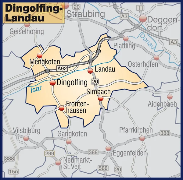 Dingolfing-Landau Umgebungskarte orange — Stock Vector