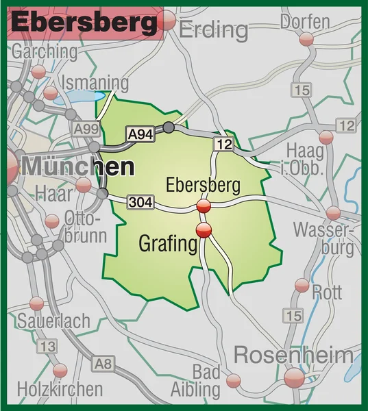 Ebersberg Umgebungskarte grün — Stockový vektor