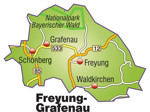 Freyung-Grafenau Inselkarte bunt — Stock Vector
