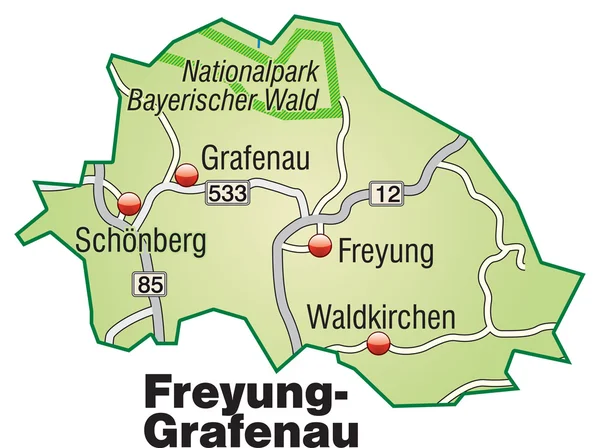 Freyung-Grafenau Inselkarte grün — Stockvector