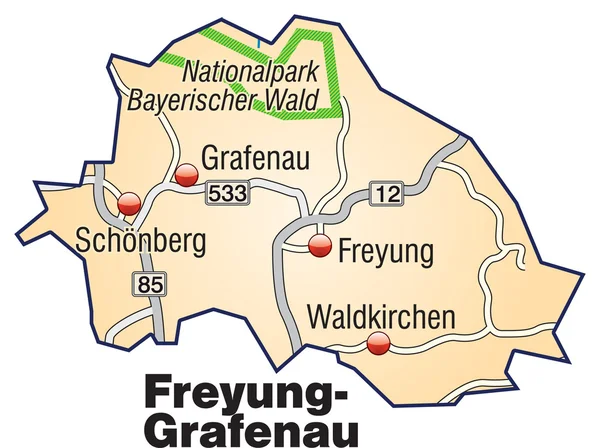 Freyung-grafenau inselkarte oranje — Stockvector