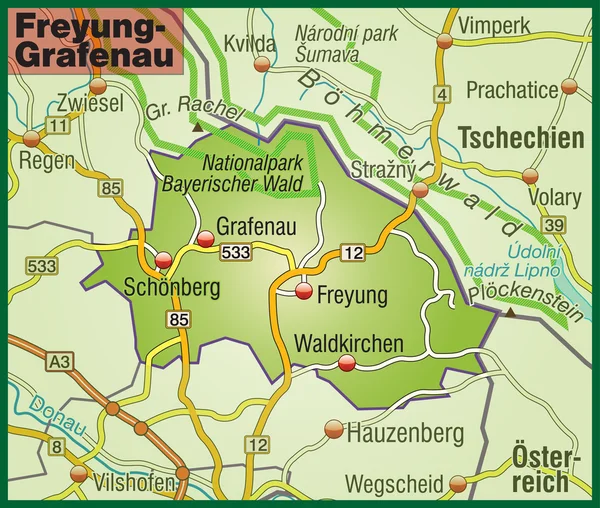 Freyung-Grafenau Umgebungskarte bunt — Image vectorielle