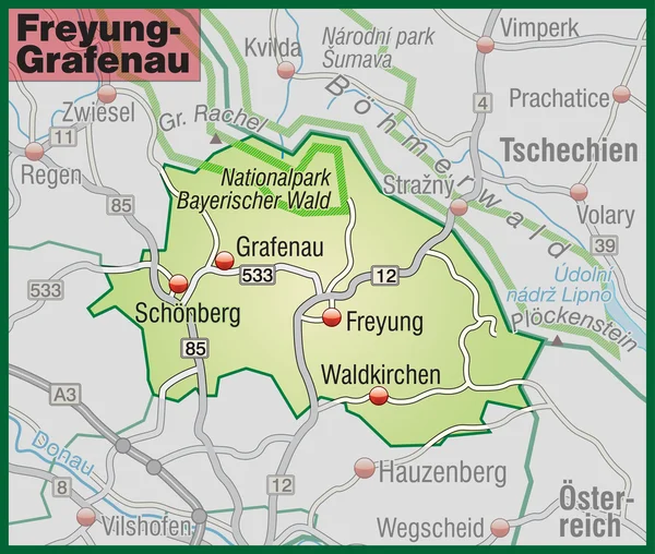 Freyung-Grafenau Umgebungskarte grün — Stockvector