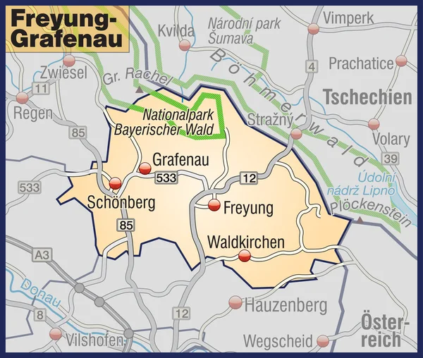 Freyung-Grafenau Umgebungskarte orange — Image vectorielle