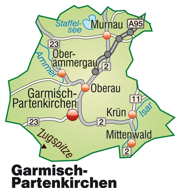 Garmisch-Partenkirchen Inselkarte grün — Stock Vector