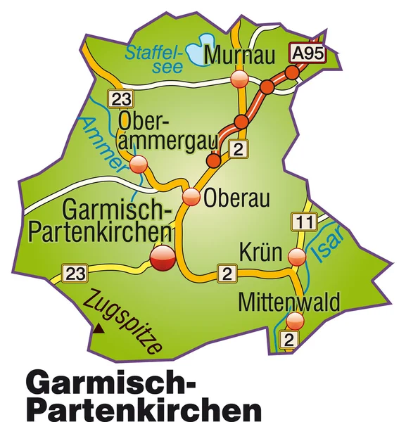 Bunt inselkarte de Garmisch-Partenkirchen — Vetor de Stock